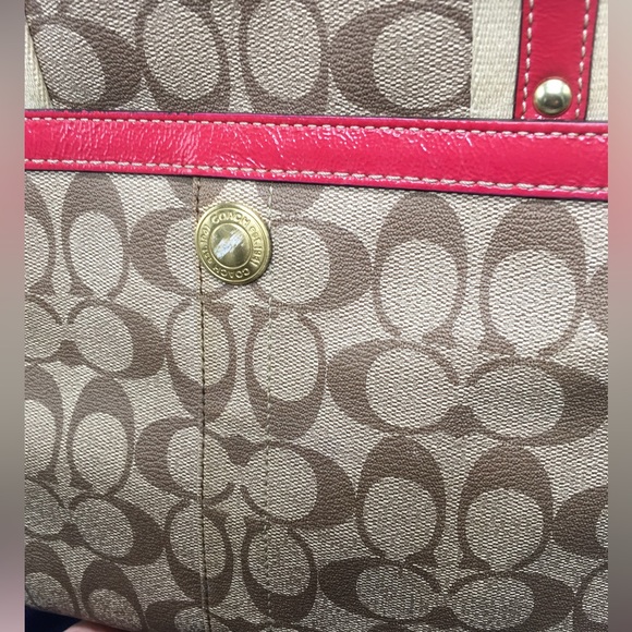 Coach Heritage Stripe Signature Tote Shoulder Bag 11350 Canvas Pink Stripe - Picture 7 of 16